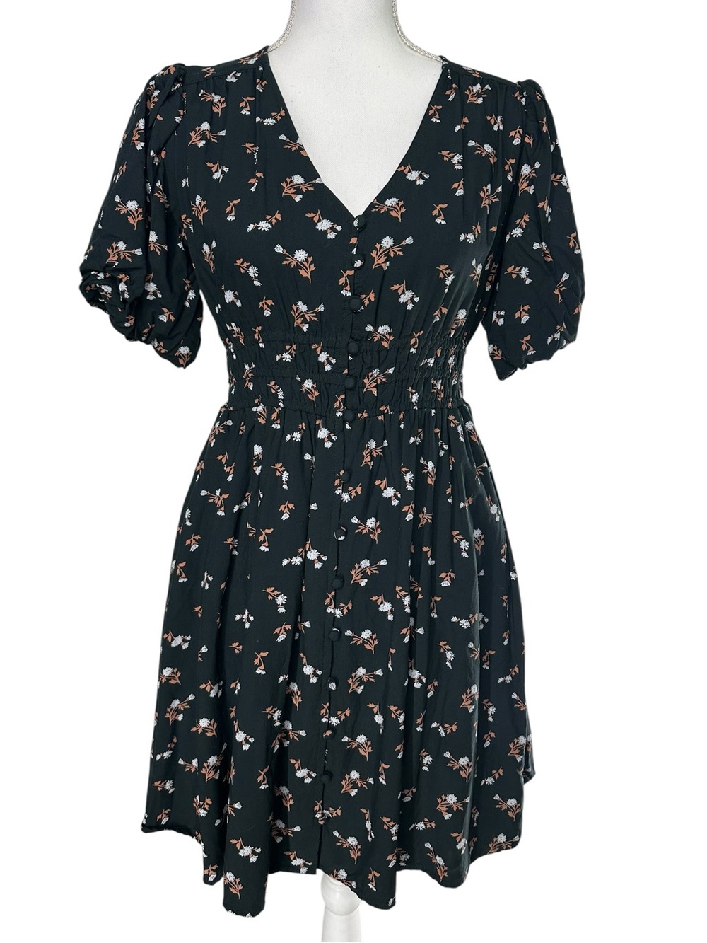 MADEWELL / Black Floral Print Dress with Pockets / Small / Boho Cottagecore